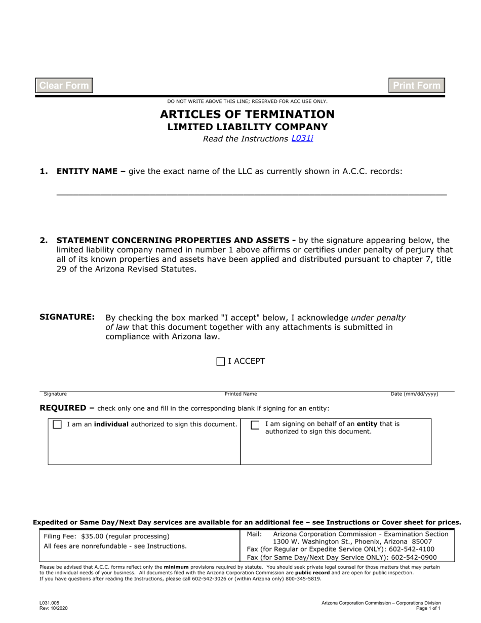 Form l031 fill out sign online and download fillable pdf arizona
