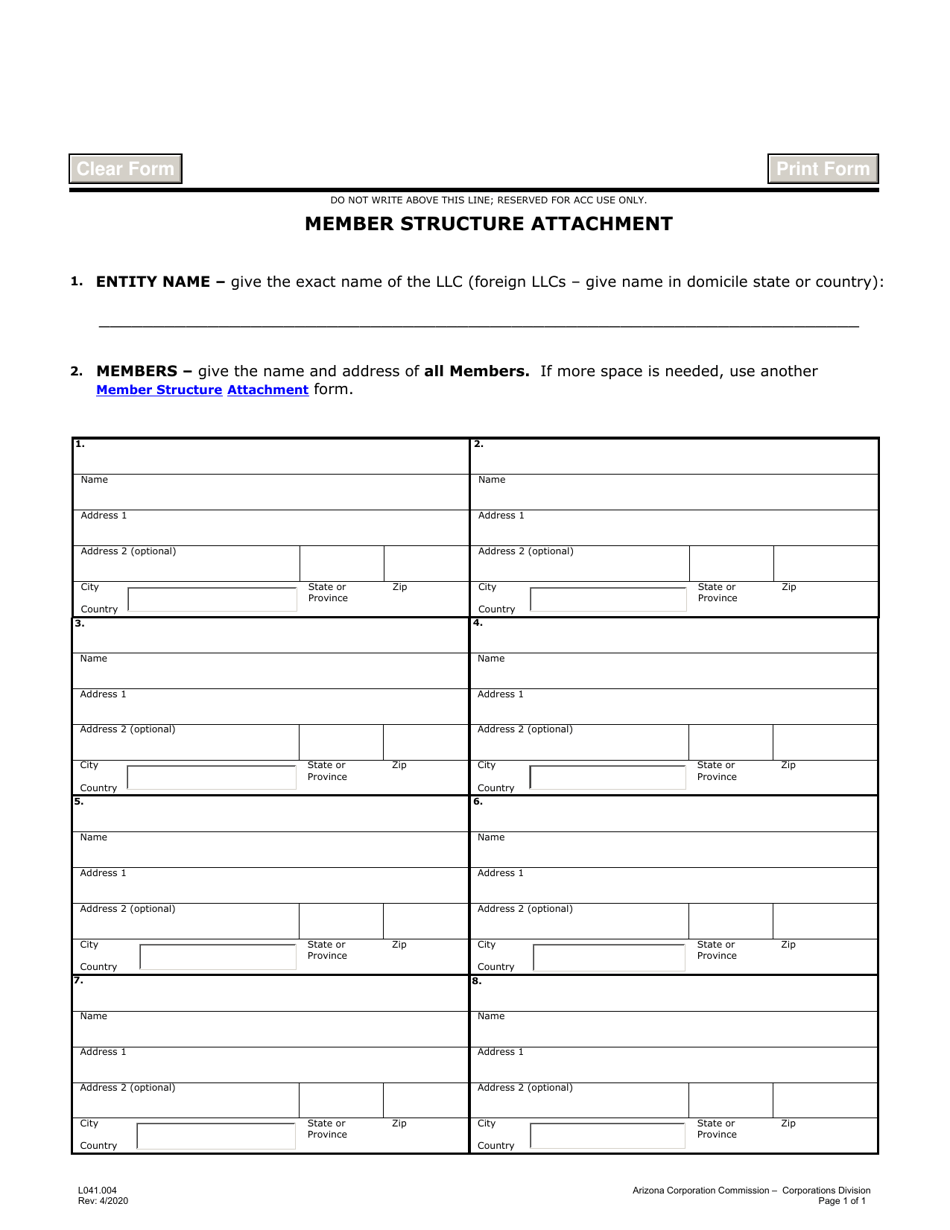 Form L041 Member Structure Attachment - Arizona, Page 1