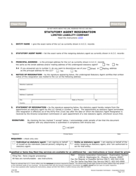 Form L032 &quot;Statutory Agent Resignation Limited Liability Company&quot; - Arizona