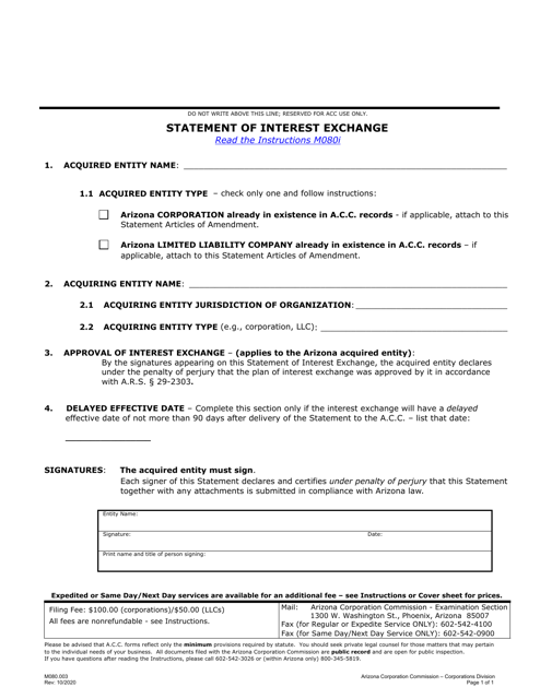 Form M080 Statement of Interest Exchange - Arizona