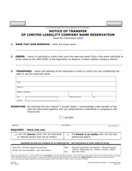 Form L002 &quot;Notice of Transfer of Limited Liability Company Name Reservation&quot; - Arizona