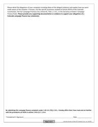Campaign Finance Complaint Form - Colorado, Page 2