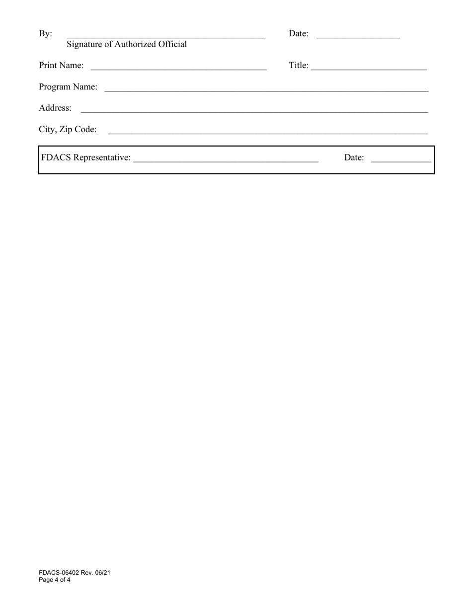Form FDACS-06402 Civil Rights Pre-award Questionnaire - Florida, Page 4