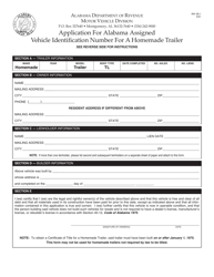 Form INV26-1 Application for Alabama Assigned Vehicle Identification Number for a Homemade Trailer - Alabama