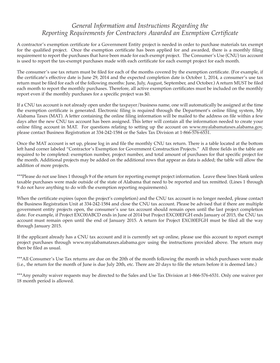 Form ST: EXC-01 Application for Sales and Use Tax Certificate of Exemption for Government Entity Project - Alabama, Page 4