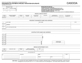 Document preview: Form CEM-6003 Progress Pay-Estimate Project Initiation or Update - California
