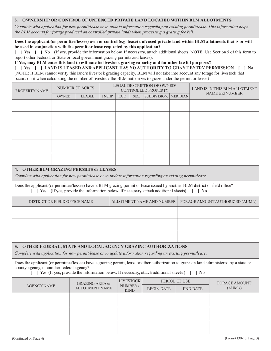 BLM Form 4130-1B Grazing Application Supplemental Information, Page 3