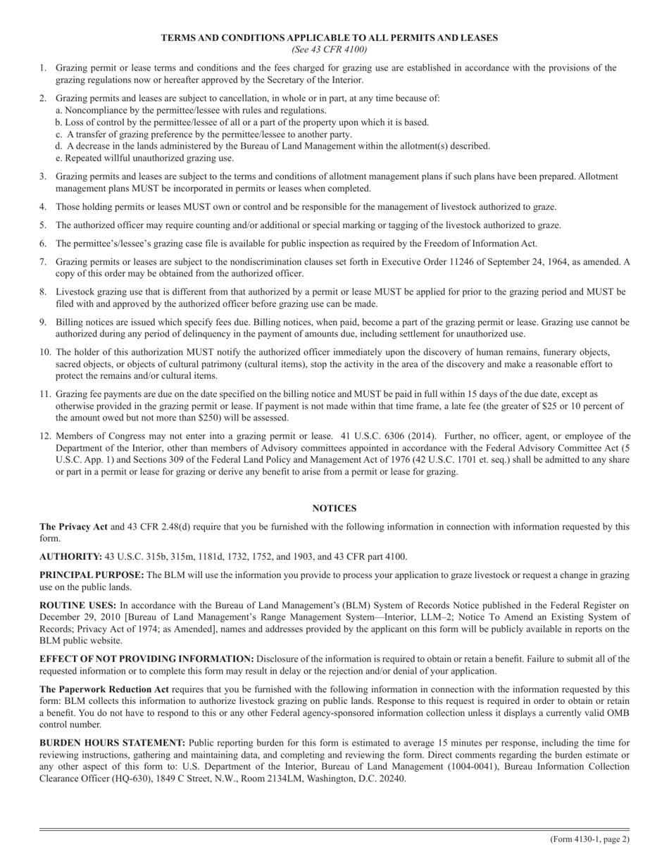 BLM Form 4130-1 Grazing Schedule - Grazing Application, Page 2