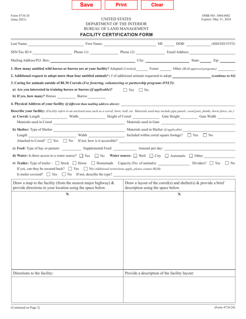 BLM Form 4710-24 Facility Certification Form