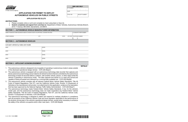 Document preview: Form OL321 Application for Permit to Deploy Autonomous Vehicles on Public Streets - California