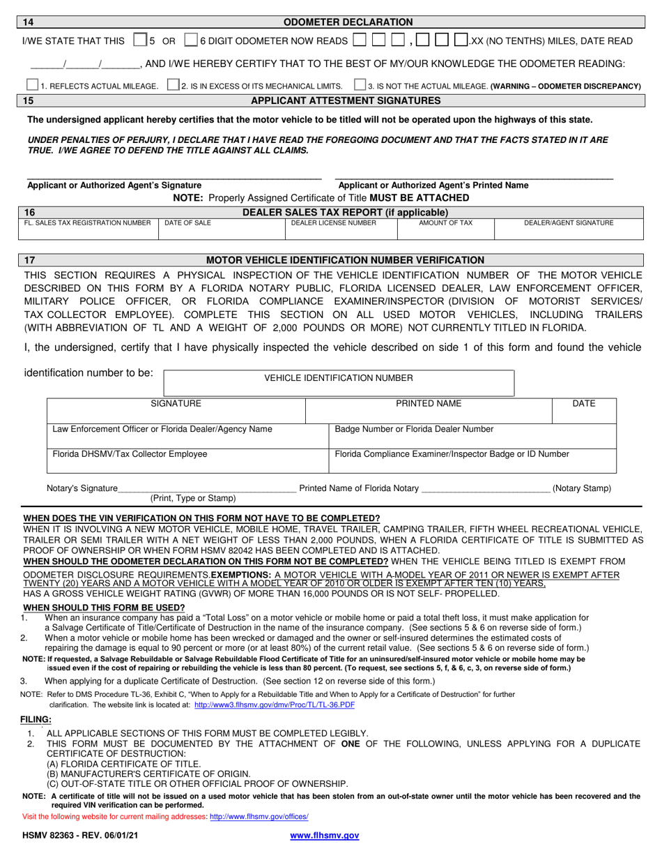 Form HSMV82363 Download Fillable PDF or Fill Online Application for ...