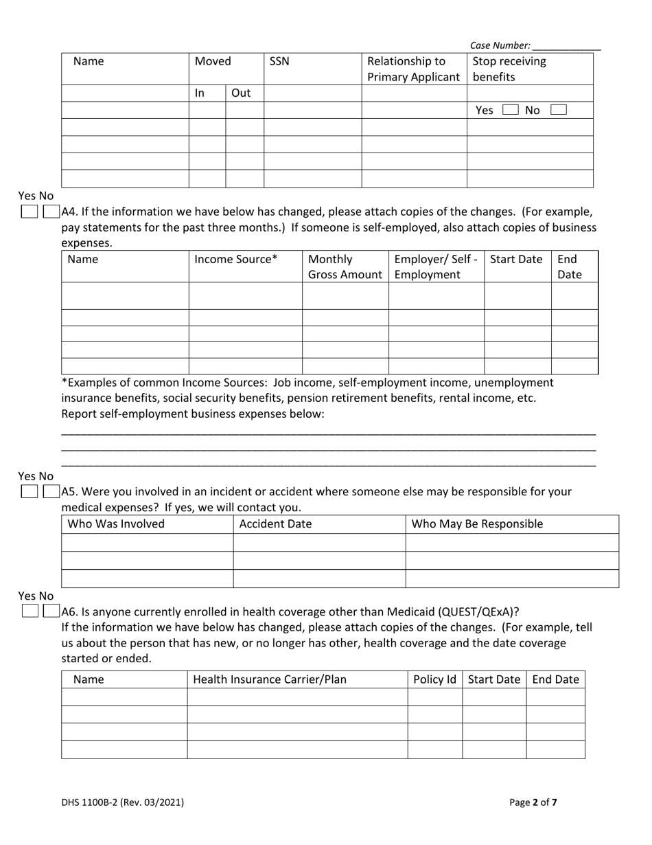 Form DHS1100B-2 Medical Assistance Renewal Form for Magi-Excepted Households - Hawaii, Page 2
