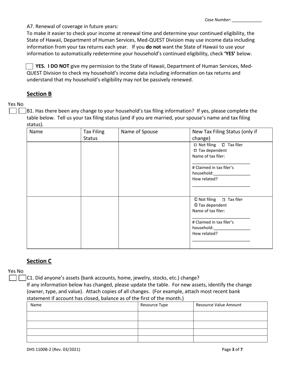 Form DHS1100B-2 Medical Assistance Renewal Form for Magi-Excepted Households - Hawaii, Page 3