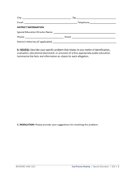 Due Process Hearing Request Form - Idaho, Page 2