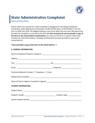 &quot;State Administrative Complaint&quot; - Idaho