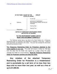 Form 5C-P-403 Notice of Temporary Restraining Order and Notice of Hearing - Hawaii