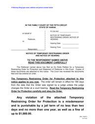 Form 5C-P-405 Notice of Temporary Restraining Order and Notice of Hearing - Hawaii