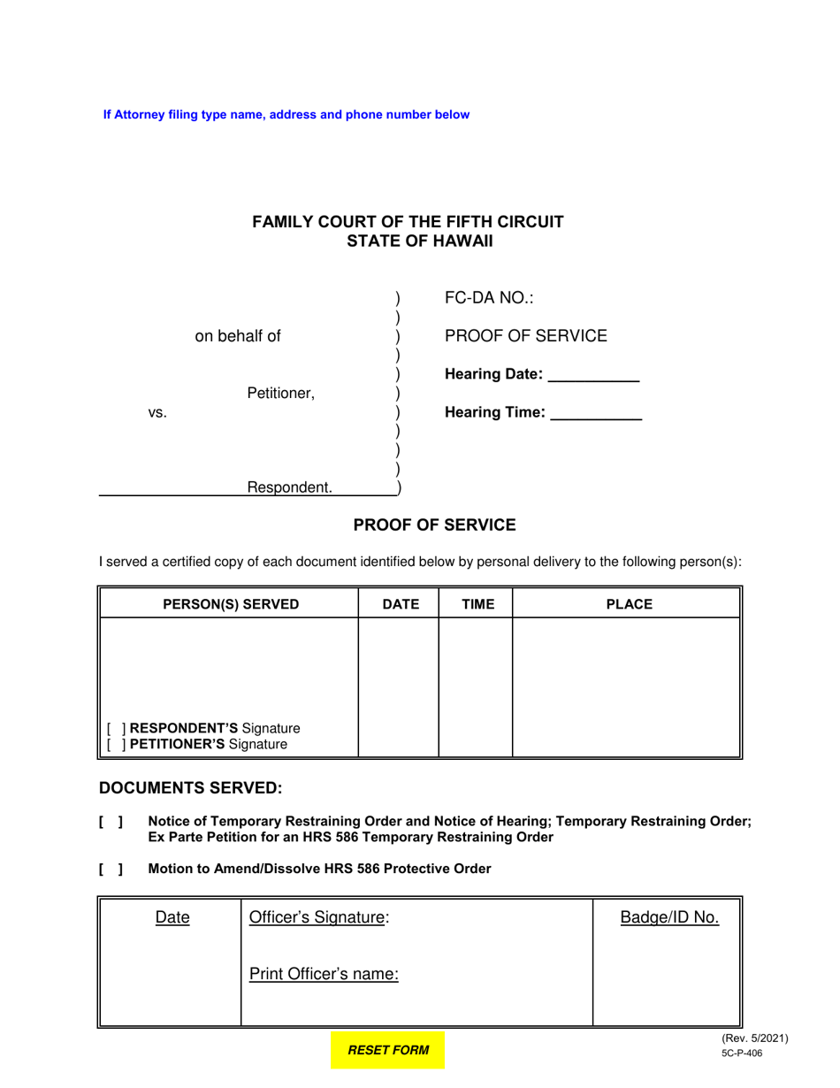 Form 5C-P-406 Proof of Service - Hawaii, Page 1