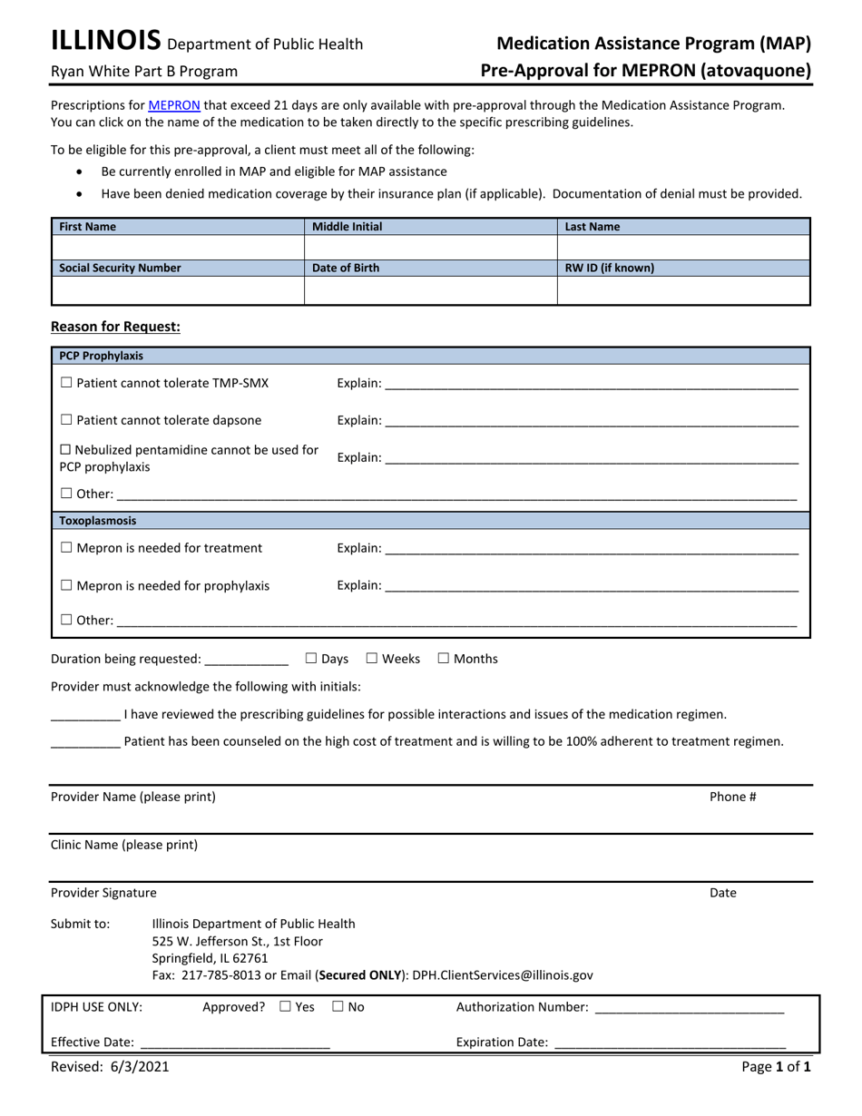 Medication Assistance Program (Map) Pre-approval for Mepron (Atovaquone) - Illinois, Page 1
