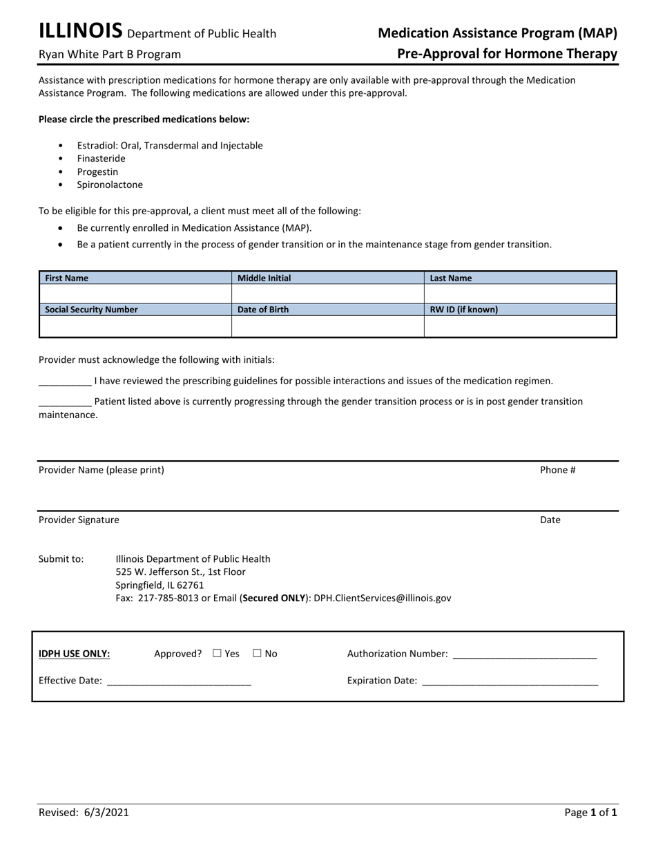 Medication Assistance Program (Map) Pre-approval for Hormone Therapy - Illinois, Page 1