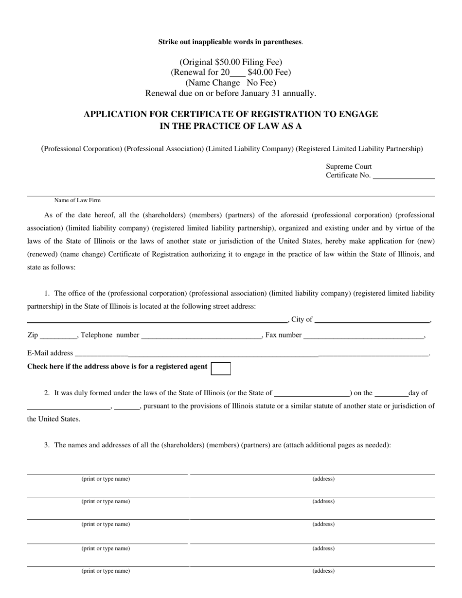 Illinois Application for Certificate of Registration Fill Out, Sign