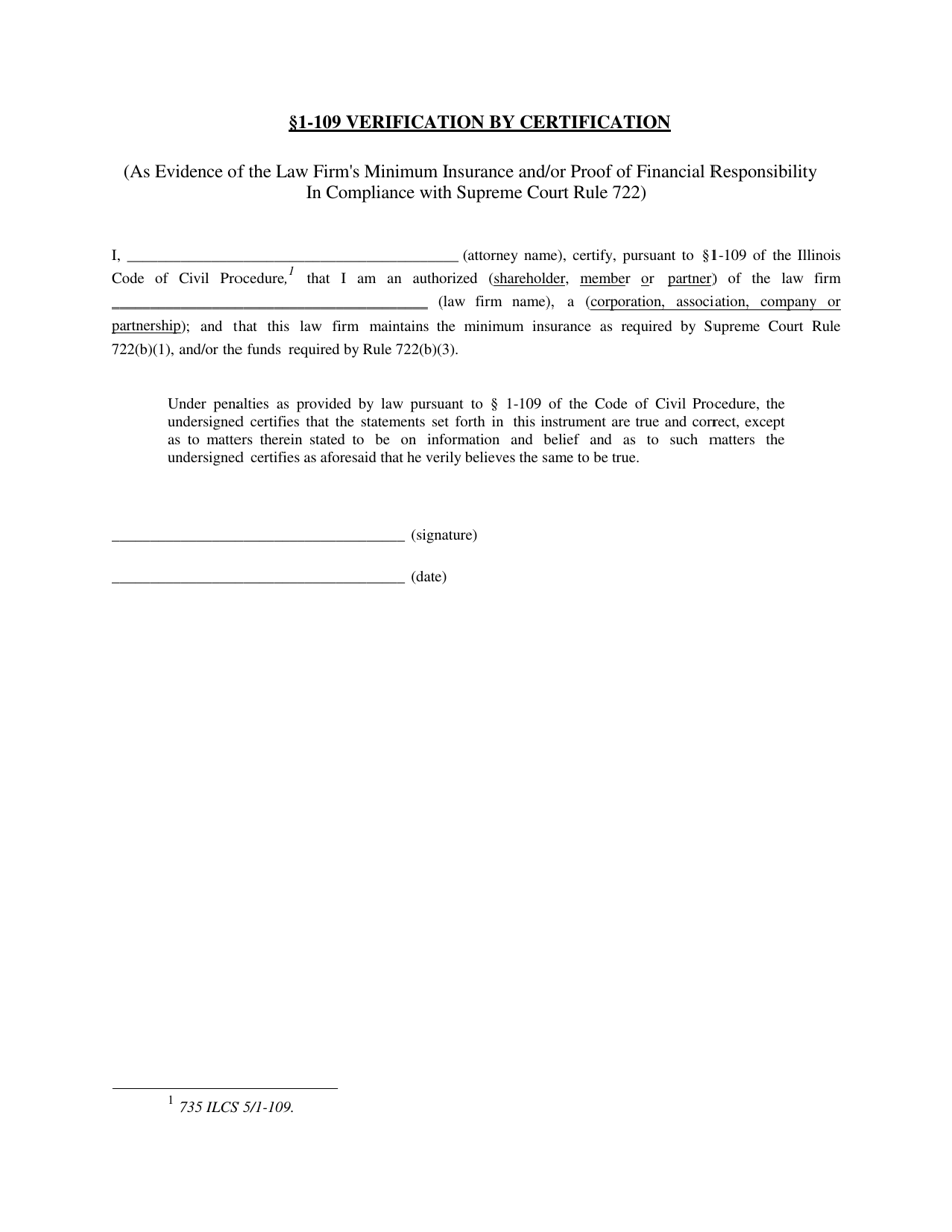 Section 1-109 Verification by Certification - Illinois, Page 1