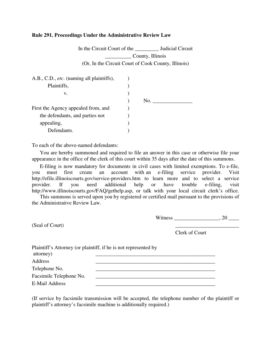 Proceedings Under the Administrative Review Law - Rule 291 - Illinois, Page 1