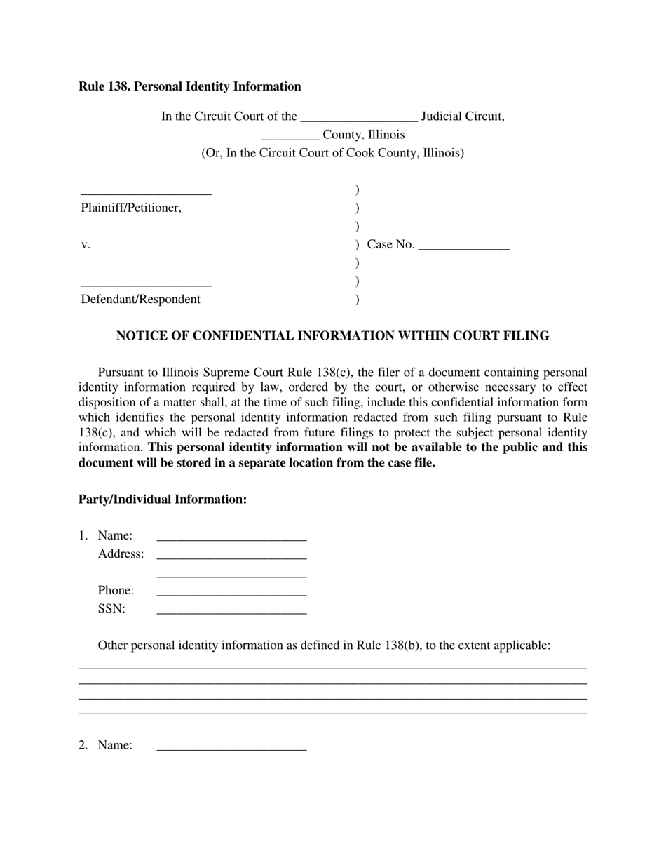 Personal Identity Information - Rule 138 - Illinois, Page 1