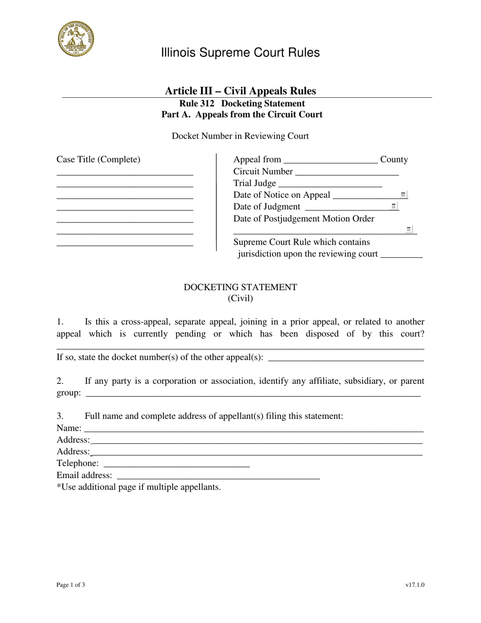 Illinois Docketing Statement (Civil) Rule 312 Fill Out, Sign Online