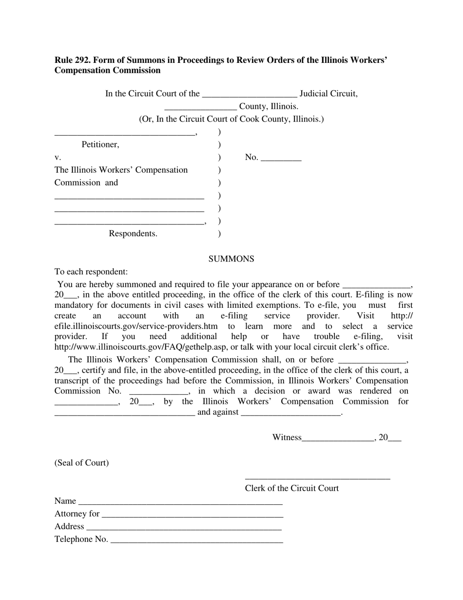 Form of Summons in Proceedings to Review Orders of the Illinois Workers Compensation Commission - Illinois, Page 1