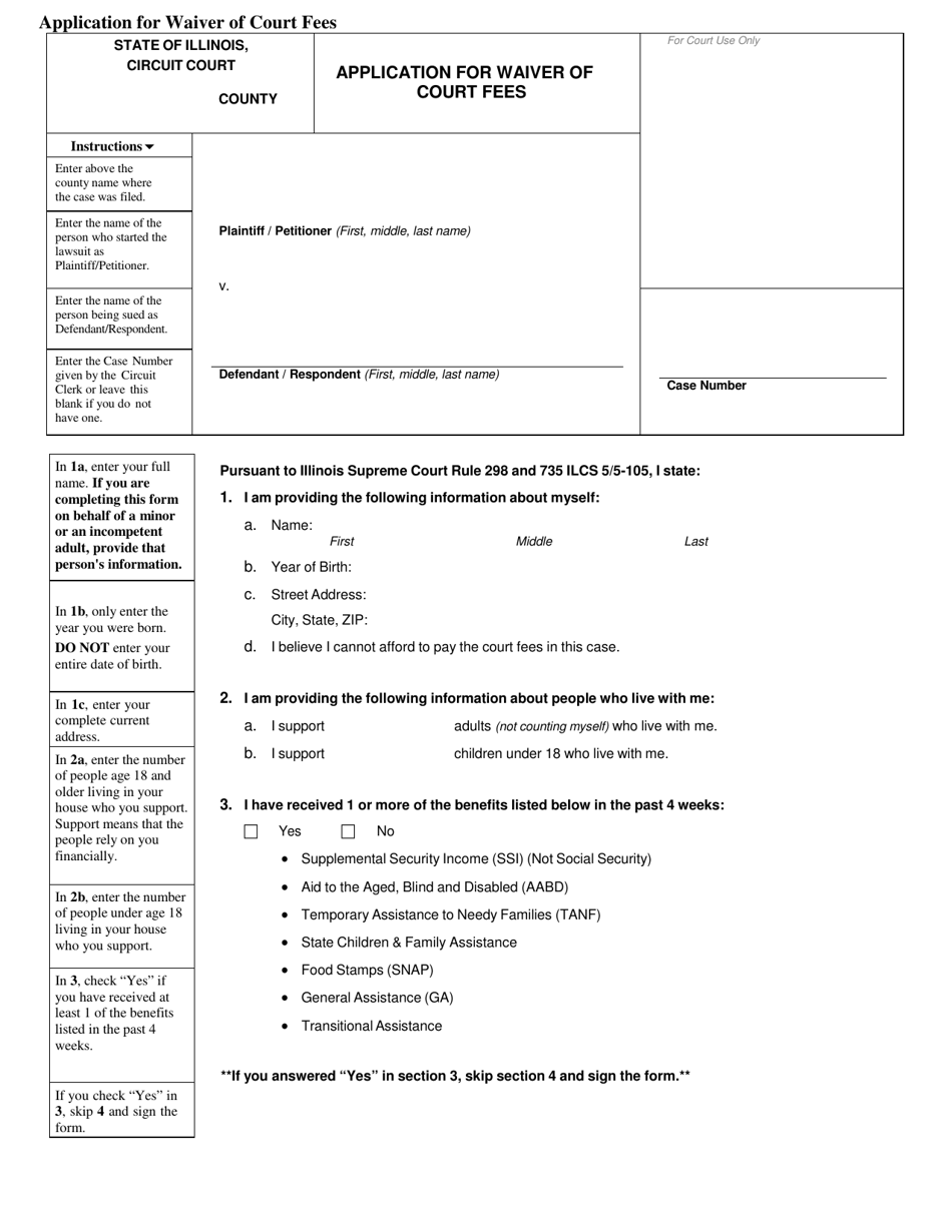 Illinois Application For Waiver Of Court Fees Fill Out Sign Online And Download Pdf 5099