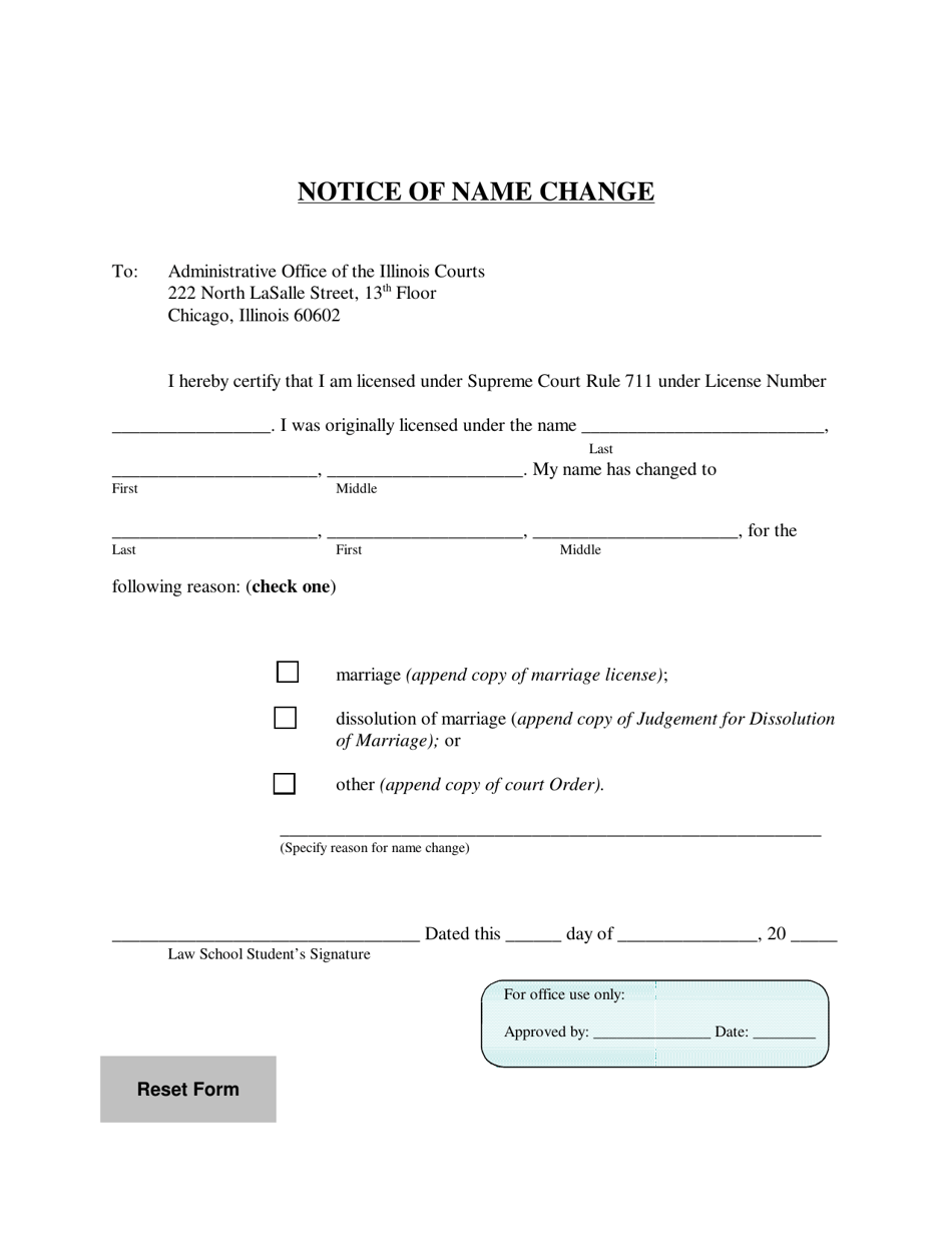 Notice of Name Change - Illinois, Page 1