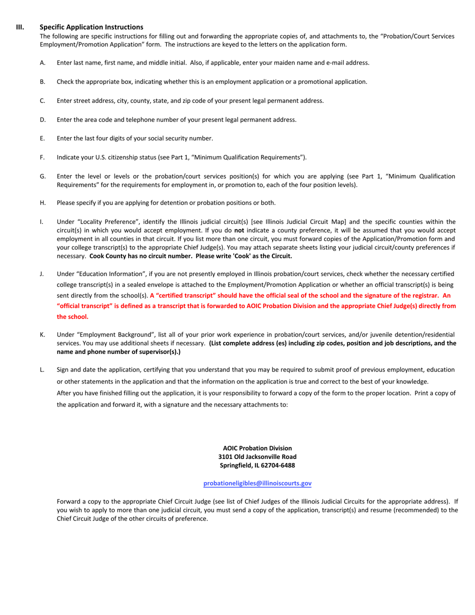 Instructions for Probation / Court Services Employment / Promotion Application - Illinois, Page 2