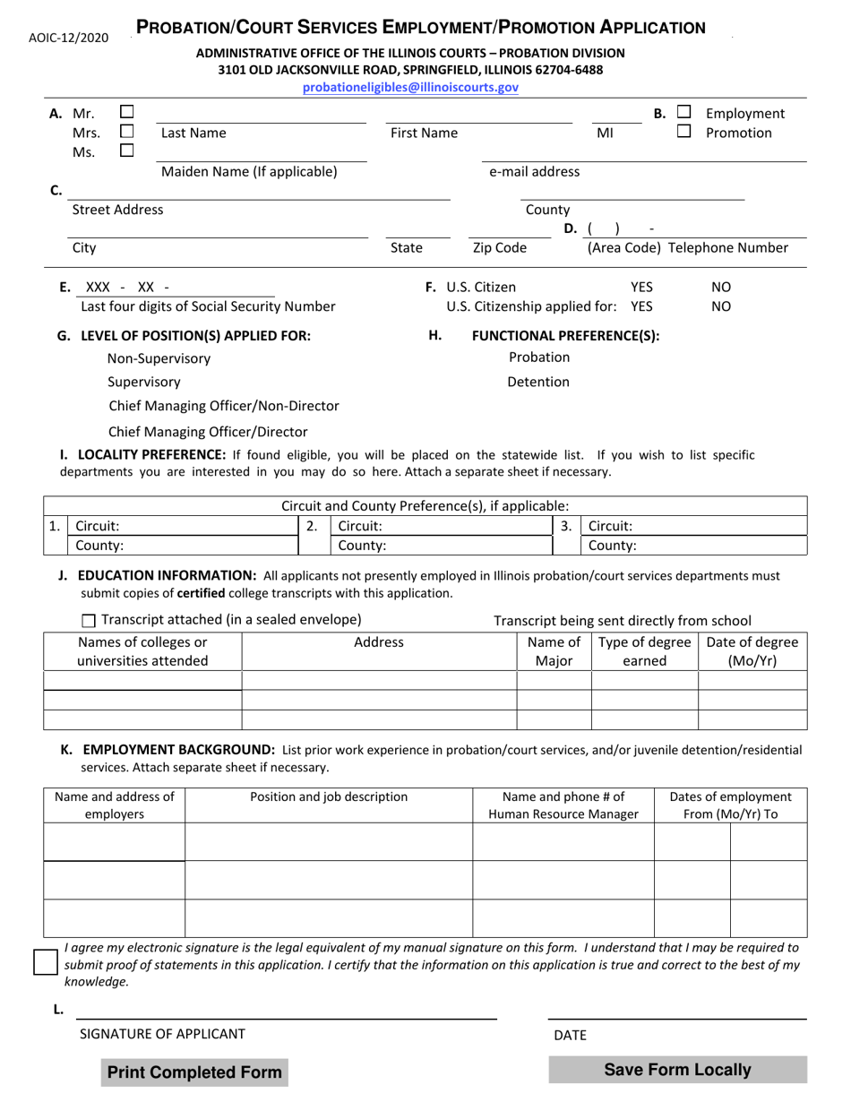 Illinois Probation/Court Services Employment/Promotion Application ...