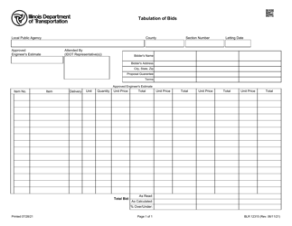 Form BLR12315 Download Fillable PDF or Fill Online Tabulation of Bids ...