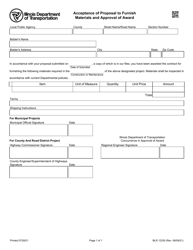 Form BLR12330 Acceptance of Proposal to Furnish Materials and Approval of Award - Illinois