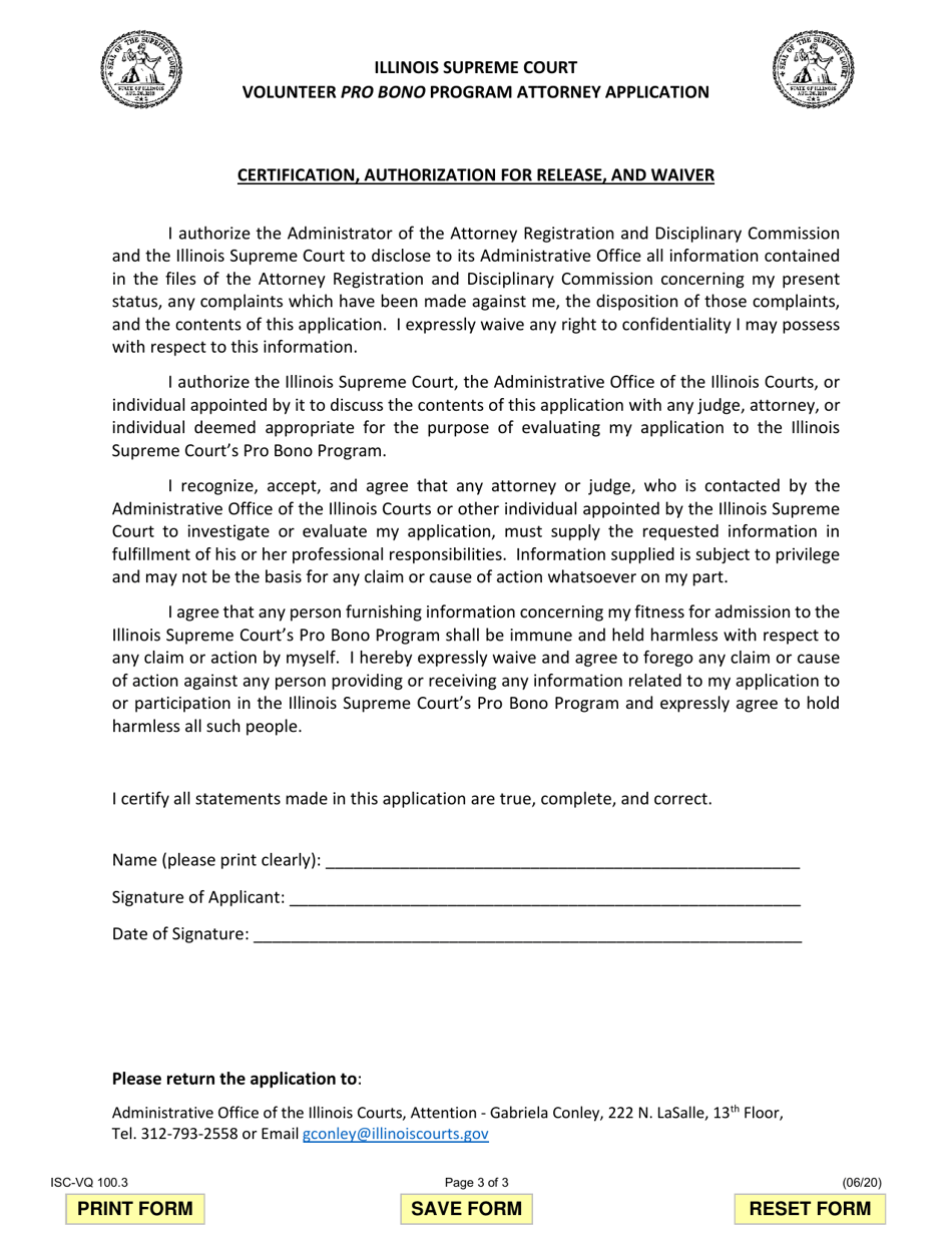 Form ISC-VQ100.3 Volunteer Pro Bono Program Attorney Application - Illinois, Page 3