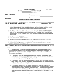 Document preview: Order for Involuntary Admission - Illinois