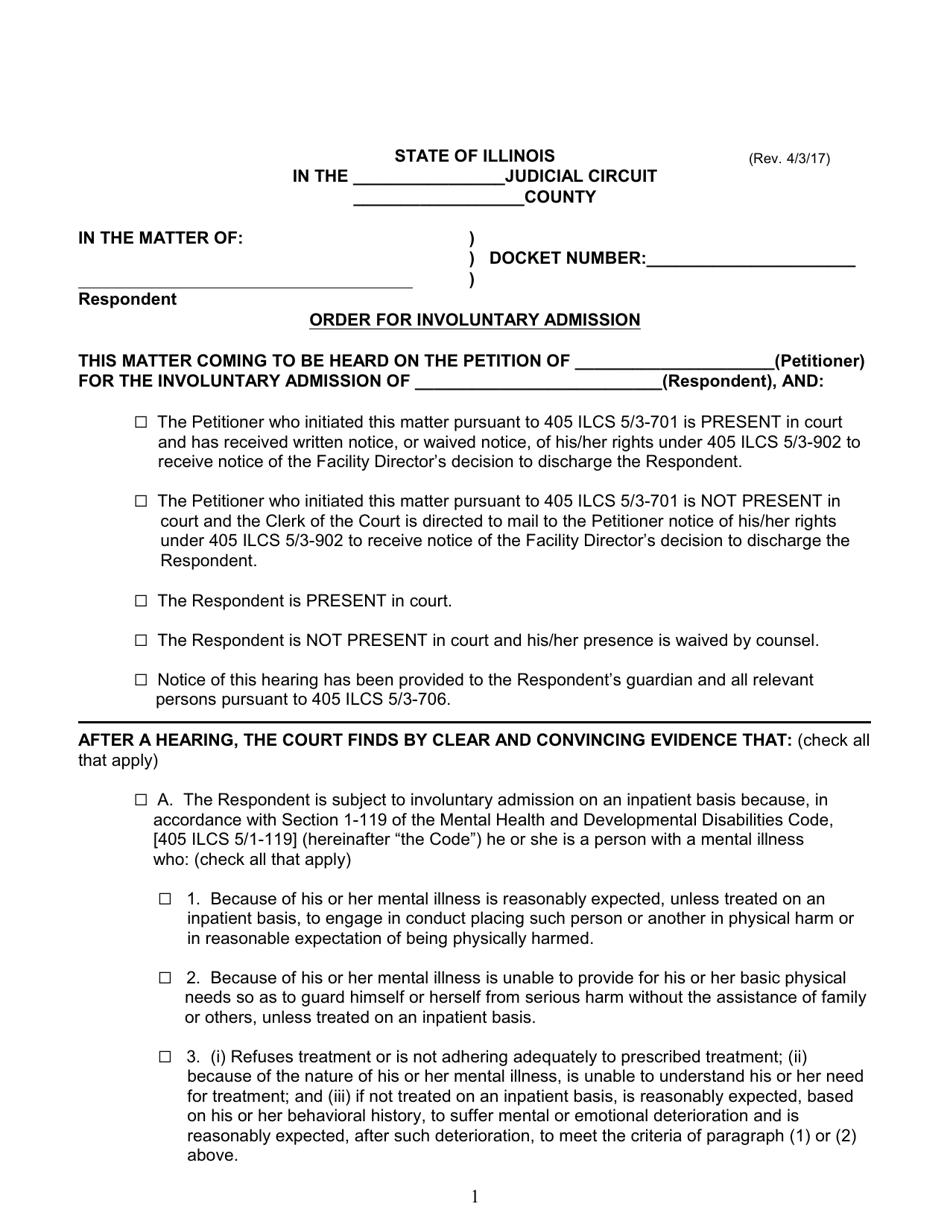 Order for Involuntary Admission - Illinois, Page 1