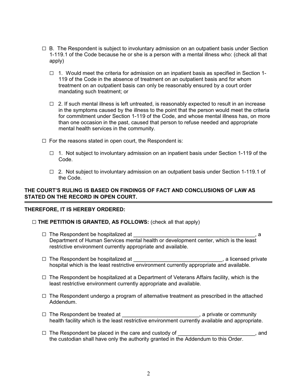 Order for Involuntary Admission - Illinois, Page 2