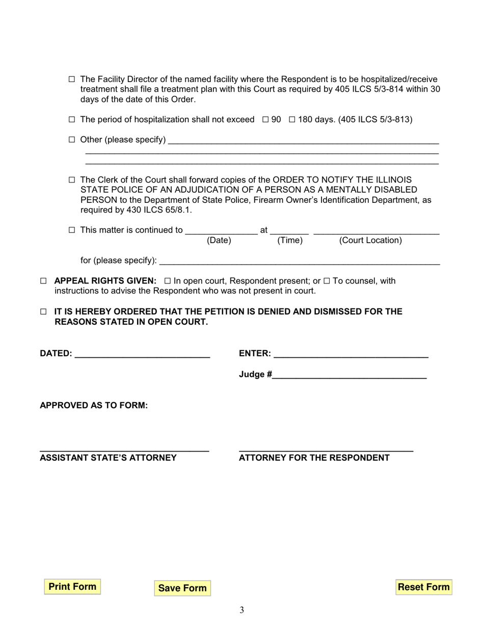 Order for Involuntary Admission - Illinois, Page 3
