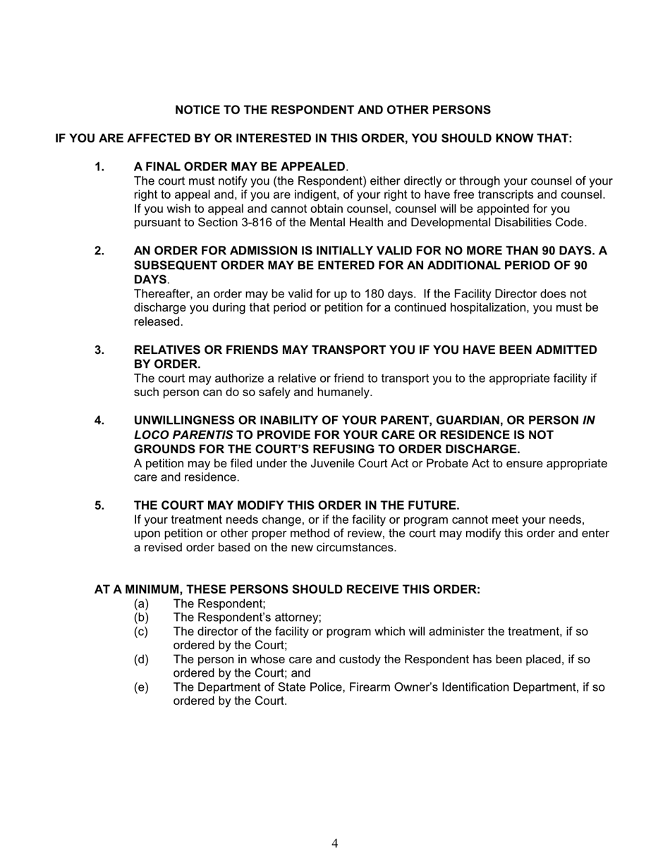 Order for Involuntary Admission - Illinois, Page 4