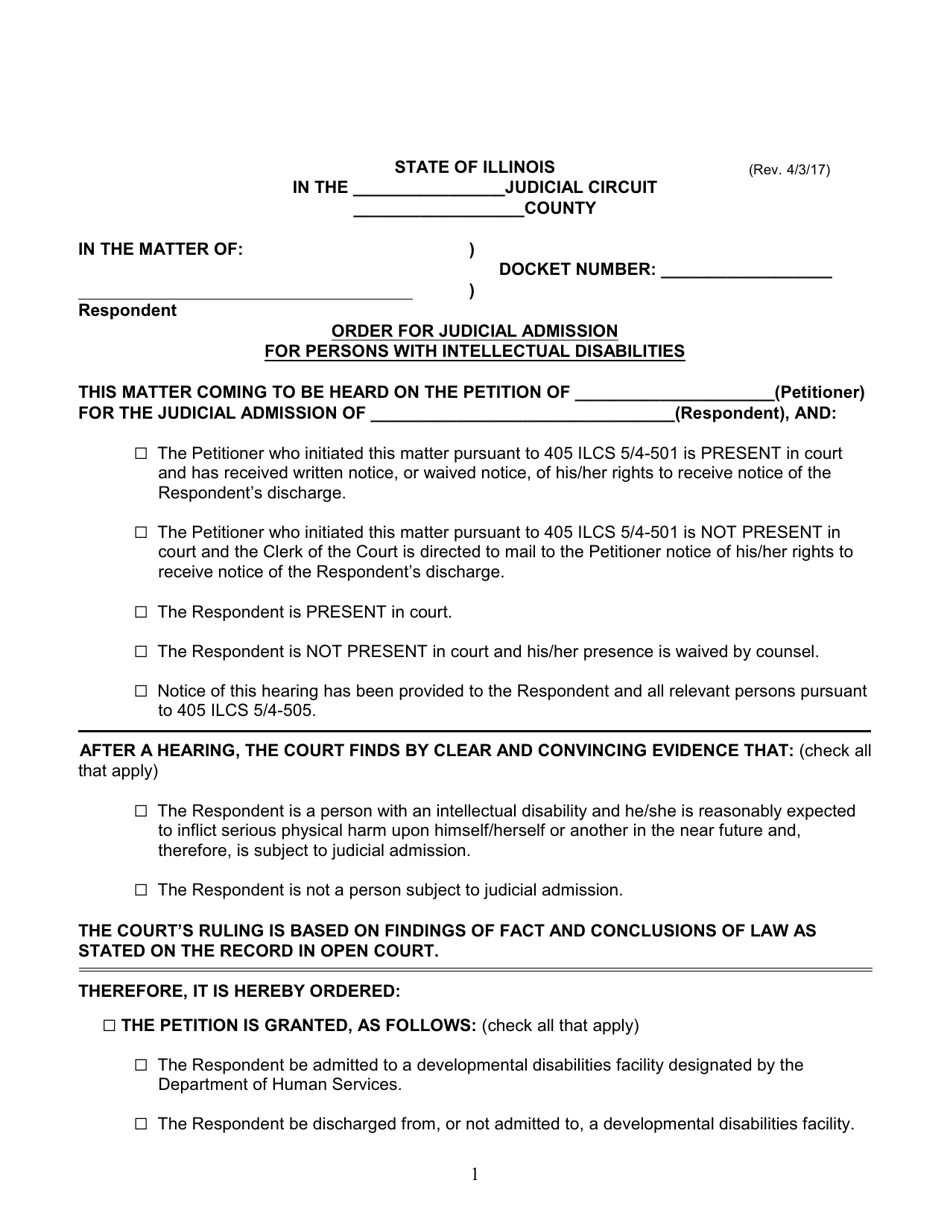 Order for Judicial Admission for Persons With Intellectual Disabilities - Illinois, Page 1
