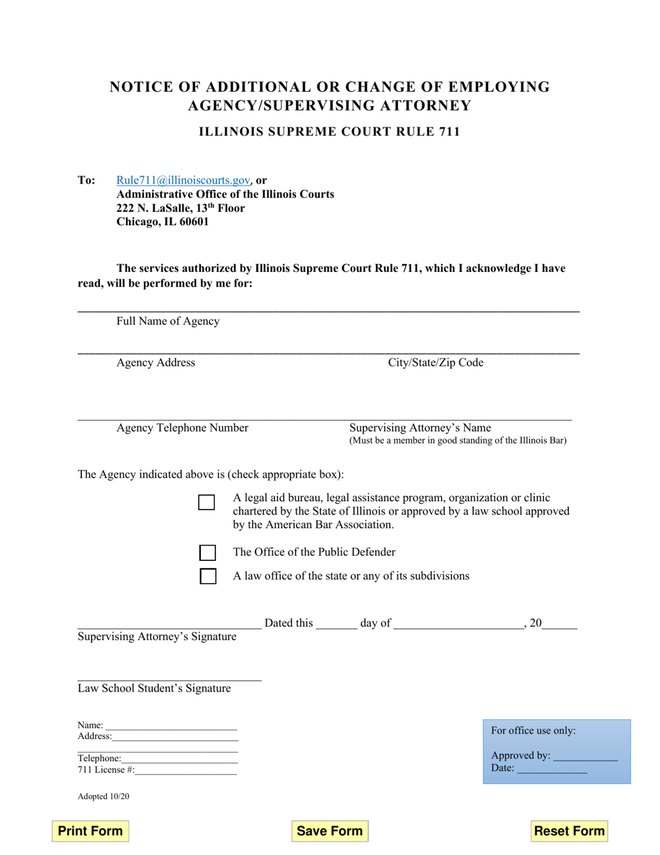 Notice of Additional or Change of Employing Agency / Supervising Attorney - Illinois, Page 1