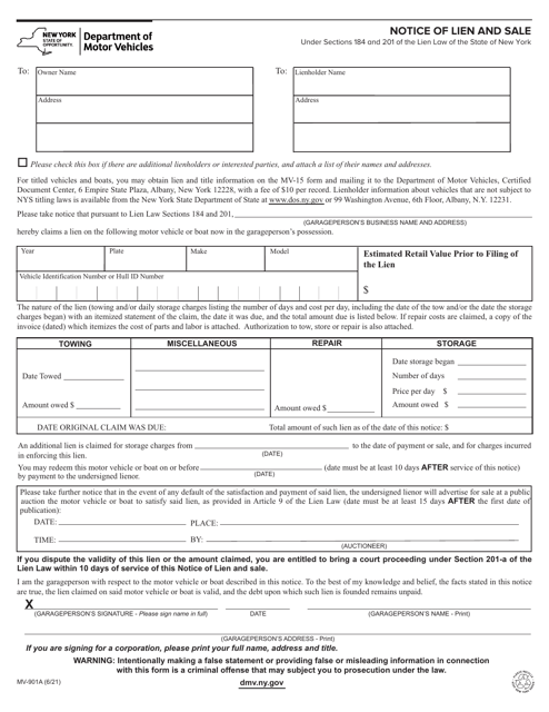 Form MV-901A  Printable Pdf