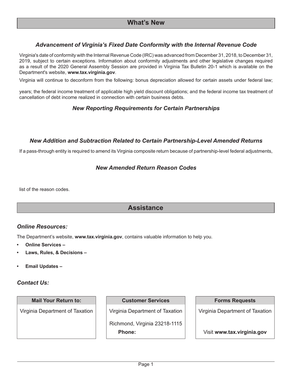 Instructions for Form 765 Unified Nonresident Individual Income Tax Return (Composite Return) - Virginia, Page 3