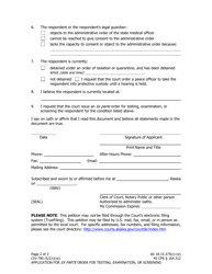 Form CIV-790 Application for Ex Parte Order for Testing, Examination, or Screening - Alaska, Page 2