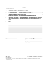 Form P-331 Court&#039;s Order to Start Formal Probate and Appoint a Personal Representative When There Is No Will - Alaska, Page 3