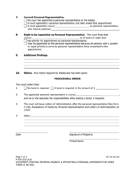 Form P-326 Statement Starting Informal Probate and Appointing a Personal Representative When There Is No Will - Alaska, Page 2