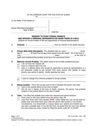 Form P-320 Request to Start Formal Probate and Appoint a Personal Representative When There Is a Will - Alaska